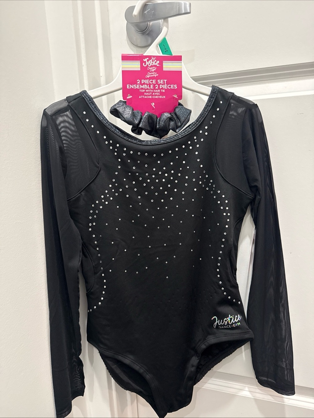 Justice Black Long Sleeve Rhinestone Dance Leotard - Girls Size 12/14